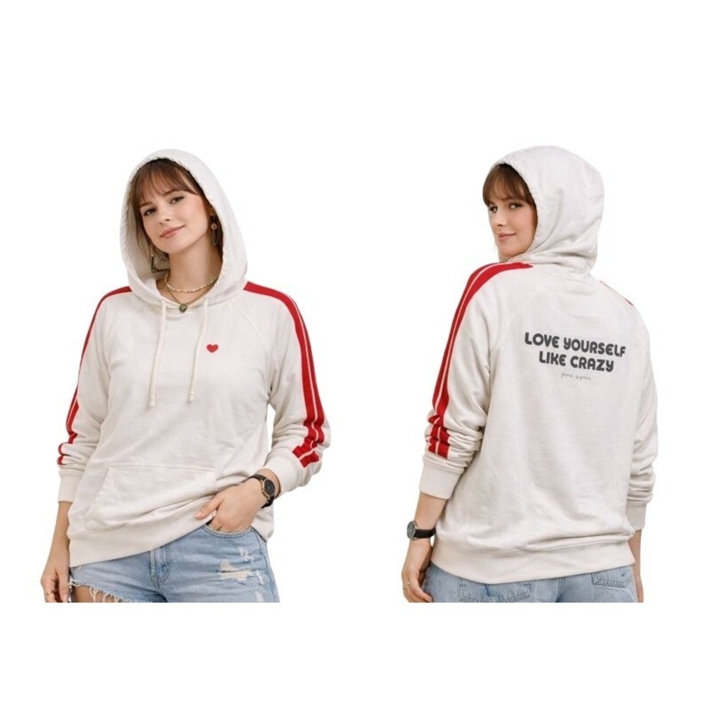 Spiritual‎ Gangster White Heart Stripe Hoodie Love Yourself Like Crazy Size M